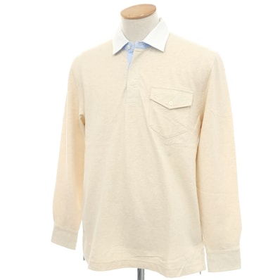 【中古】【未使用】ブルックスブラザーズ Brooks Brothers コットンリネン 長袖ポロシャツ ベージュxホワイト【サイズS】【メンズ】