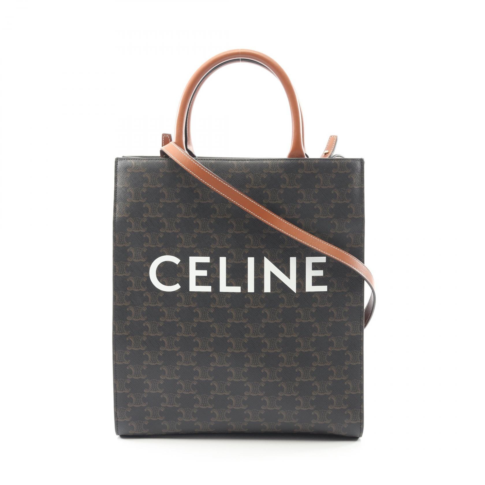 セリーヌ CELINE スモール バーティカル カバ トリオンフ トートバッグ バッグ PVCコーティングキャンバス レザー レディース ブラック系 / ブラウン系 191542 【中古】
