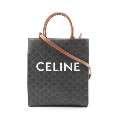 セリーヌ CELINE スモール バーティカル カバ トリオンフ トートバッグ バッグ PVCコーティングキャンバス レザー レディース ブラック系 / ブラウン系 191542 【中古】