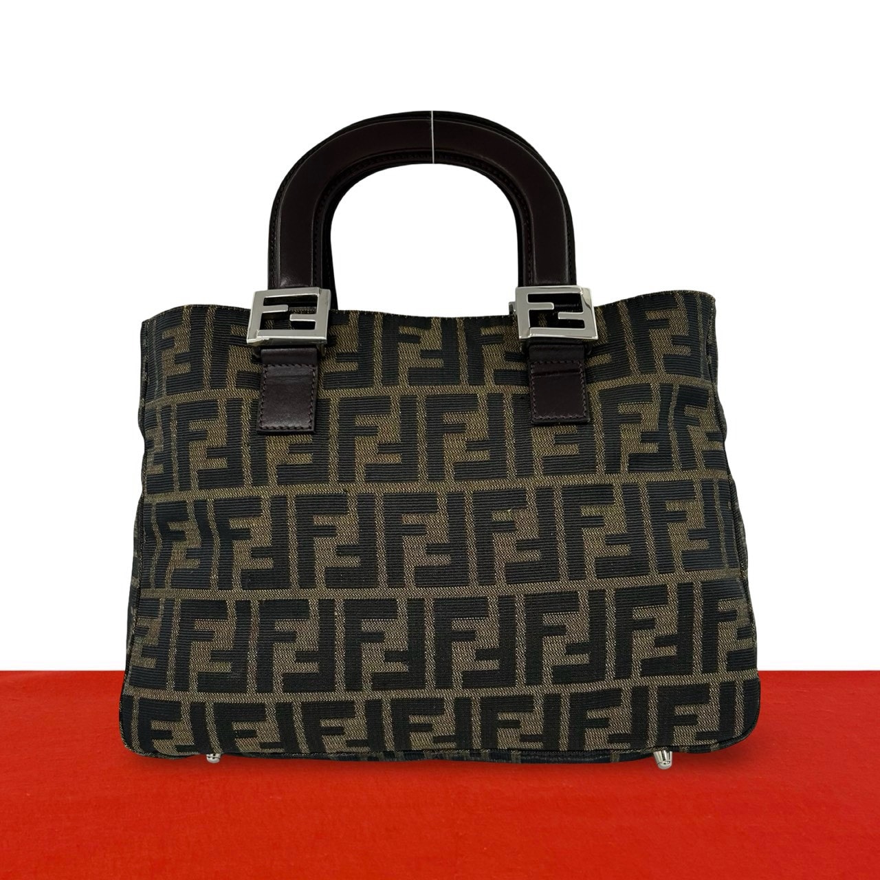 FENDI フェンディ ズッカ FF 柄 キャンバス レザー ハンドバッグ ブラウン
61165