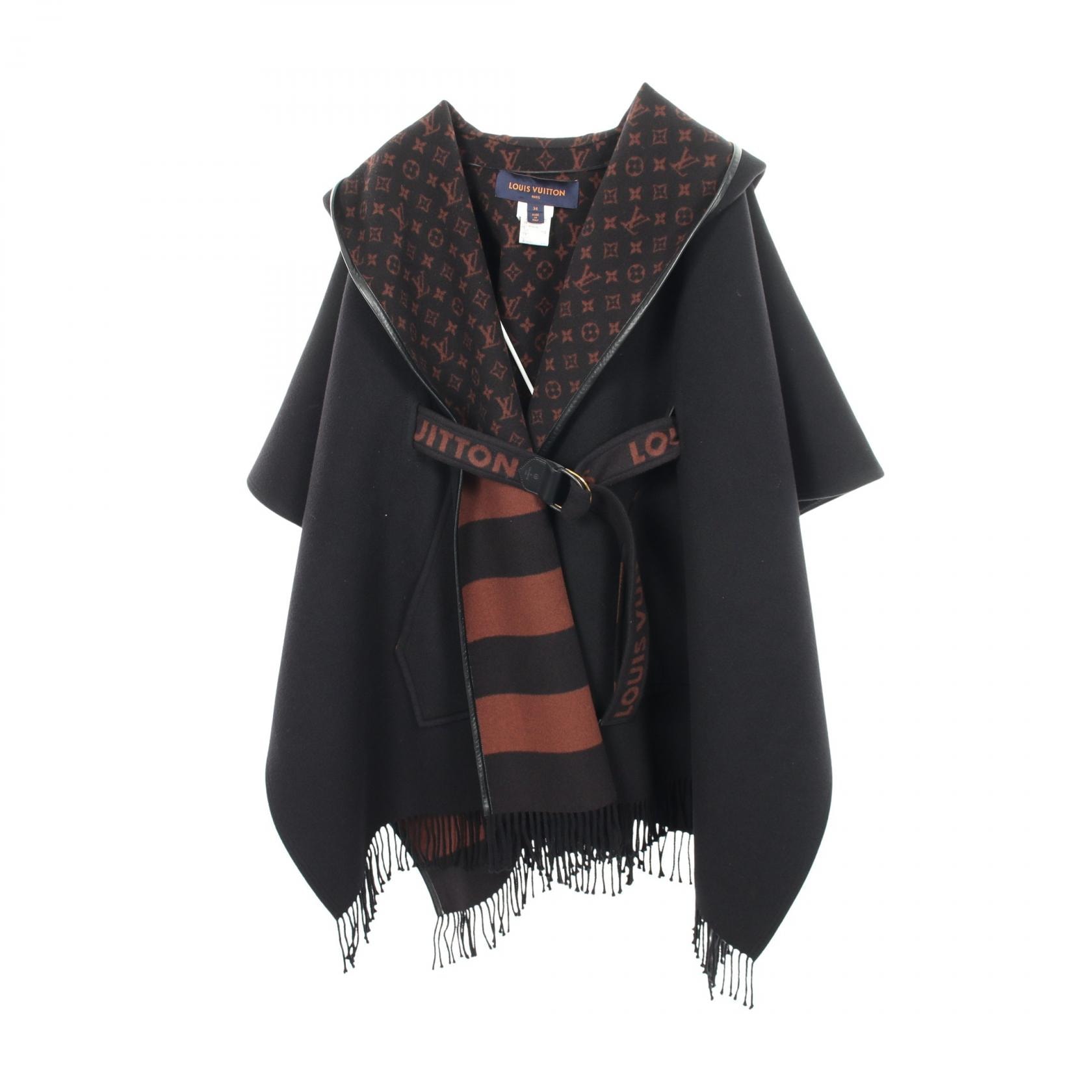 ルイ・ヴィトン LOUIS VUITTON フーデッド ラップケープコート ポンチョ 衣料品 アウター ウール シルク レディース ブラック系 【中古】