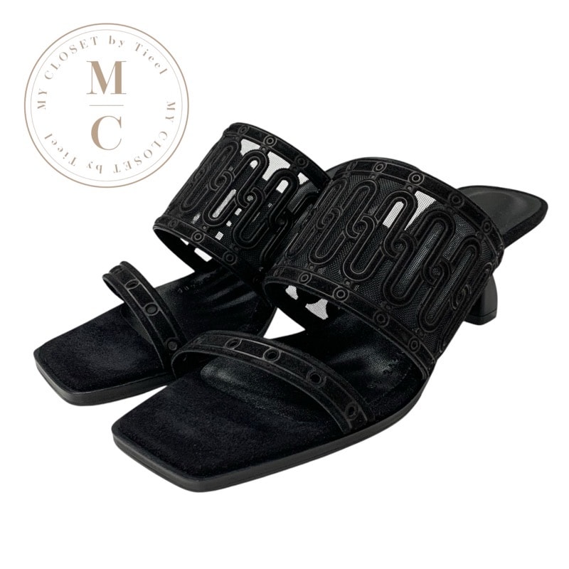 エルメス HERMES ジョイア55 サンダル 靴 シューズ スエード ブラック 黒 未使用 ミュール メッシュ