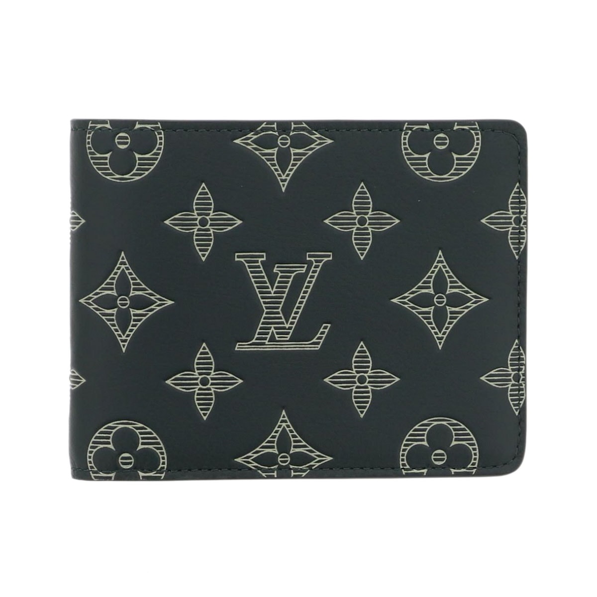 【値下げ】 LOUIS VUITTON ルイヴィトン ポルトフォイユ ミュルティプル 二つ折り財布 M27150 モノグラムシャドウ グリーン メンズ【中古】