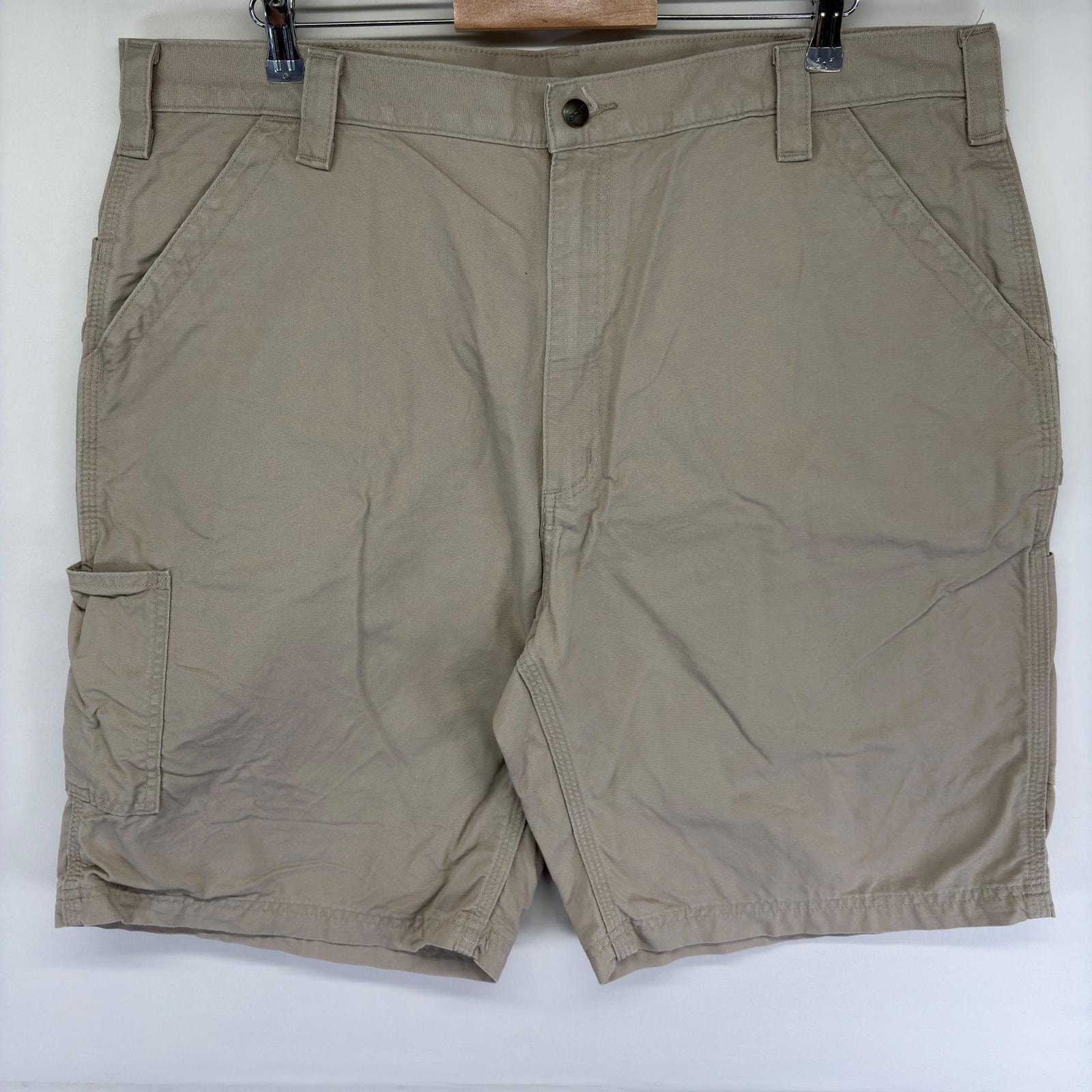 古着 カーハート Carhartt ダック パンツ ペインター ワーク ハーフ ショート ワンポイントロゴ ジップ w42  ベージュ系 メンズ