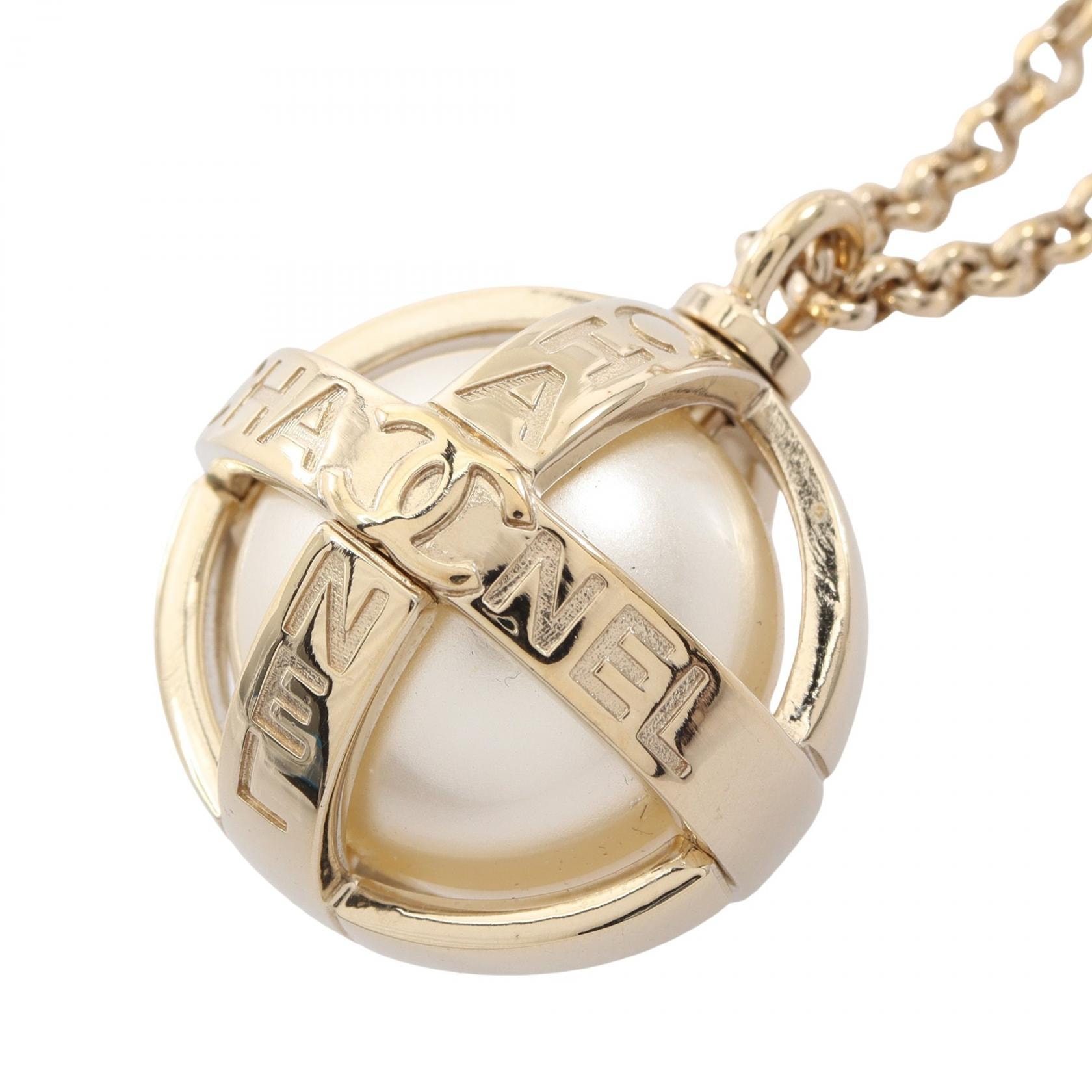 シャネル CHANEL ココマーク ロゴ ネックレス ジュエリー GP(ゴールドメッキ) フェイクパール レディース ゴールド系 / ホワイト系 【中古】
