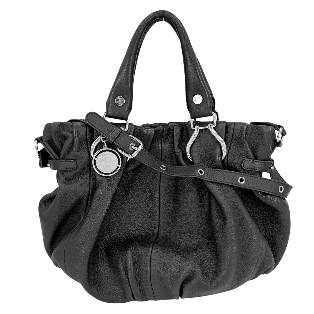 CELINE セリーヌ 2WAY ピローハンドバッグ ショルダーバッグ 肩掛け レザー ブラック 黒 シルバー金具 レディース【中古品】