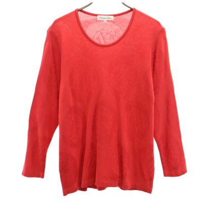 Christian Dior クリスチャンディオール 90s オールド 総柄 長袖 ニット L レッド