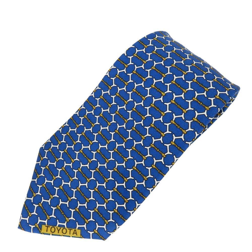 【中古】 エルメス ネクタイ トヨタ限定品 シルク ブルー ホワイト ゴールド ビジネス スーツ メンズ 男性 HERMES