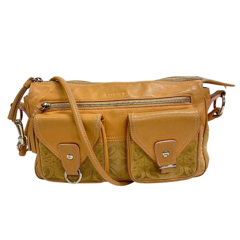 ロエベ LOEWE ショルダーバッグ アナグラム フリンジ ブラウン