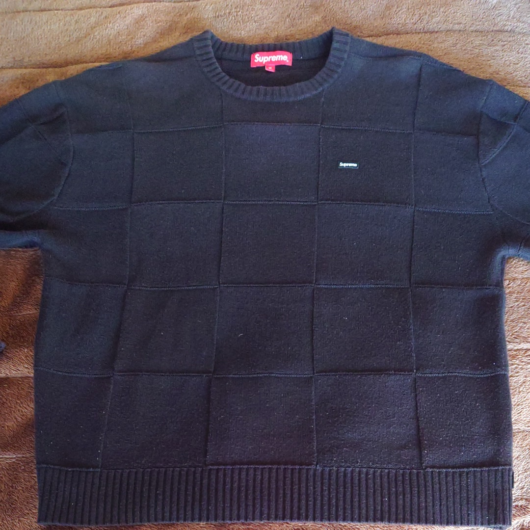 Supreme Tonal Checkerboard Small Box Sweater "Black"