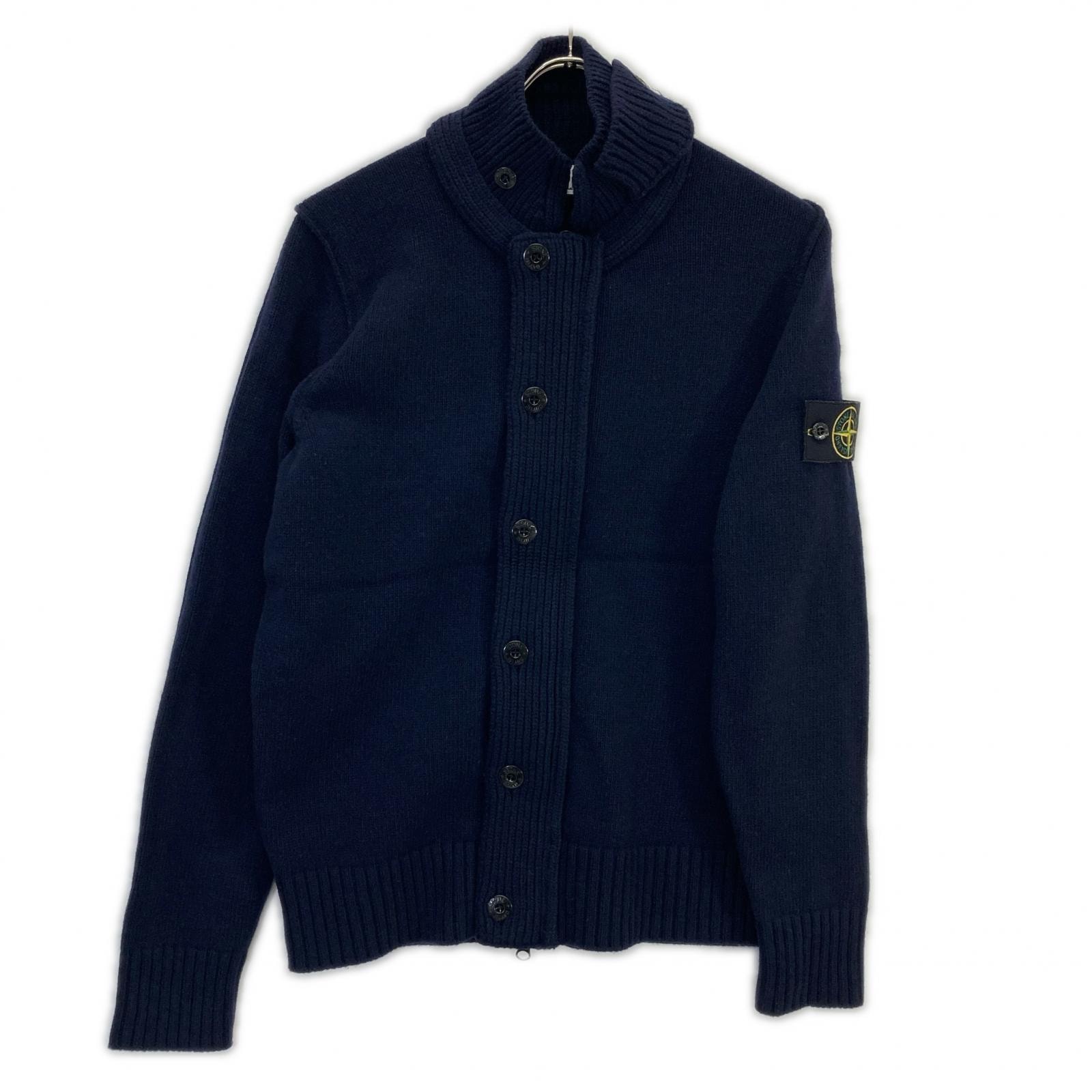 ストーンアイランド ネイビー ウール スタンドカラー カーディガン M