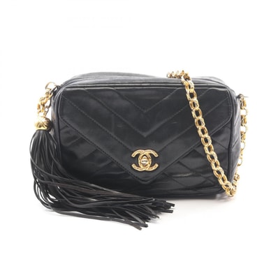 シャネル CHANEL Vステッチ シェブロン タッセル ショルダーバッグ バッグ ラムスキン(羊革) レディース ブラック系 【中古】