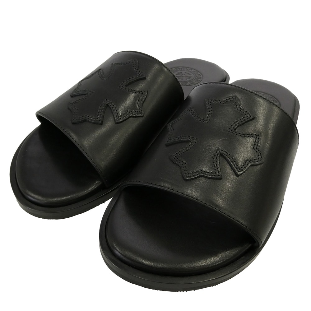CHROME HEARTS クロムハーツ(原本無) 国内レシート原本付属 CH Plus Patch Leather Slide CHプラス パッチ レザー サンダル スライド ブラック系 37【新古品】【未使用】【中古】