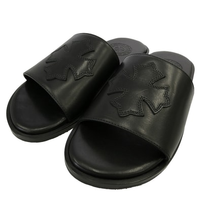 CHROME HEARTS クロムハーツ(原本無) 国内レシート原本付属 CH Plus Patch Leather Slide CHプラス パッチ レザー サンダル スライド ブラック系 37【新古品】【未使用】【中古】