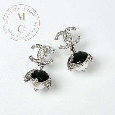 シャネル CHANEL ピアス イヤリング シルバー ブラック ココマーク ラインストーン フラワー