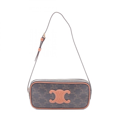 セリーヌ CELINE キュイル トリオンフ ミニ カメラバッグ ショルダーバッグ バッグ PVCコーティングキャンバス レザー レディース ブラック系 / ブラウン系 10J582EGP 【中古】