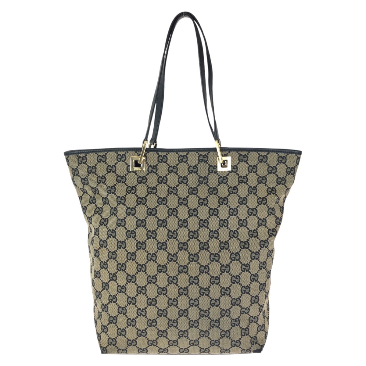 GUCCI グッチ ベージュ ブラック ゴールド金具 GGキャンバス レザー/ トートバッグ ショルダーバッグ 602129 【中古】