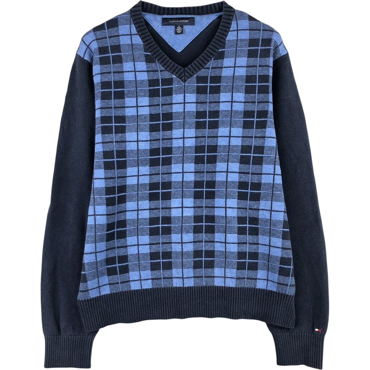 古着 00年代 トミーヒルフィガー TOMMY HILFIGER チェック柄 Vネック コットンニットセーター メンズM相当/eaa589270