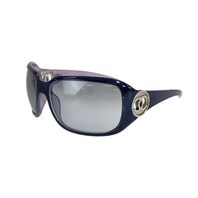 CHANEL シャネル ココマーク ブルー シルバー グレー プラスチック メタル/ サングラス バタフライ 1-0294276 【中古】
