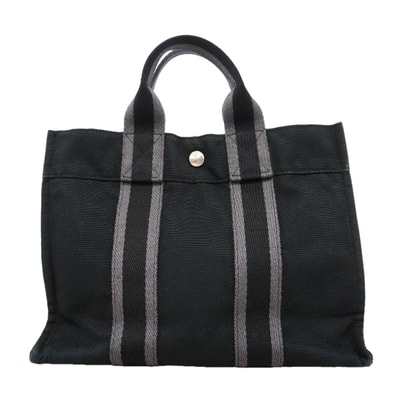 【6ke5246】エルメス トートバッグ フールトゥPM キャンバス ブラック シルバー金具【中古】レディース