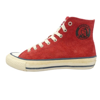 HYSTERIC GLAMOUR ヒステリックグラマー ロゴ スエード ハイカット スニーカー レッド系 6【中古】