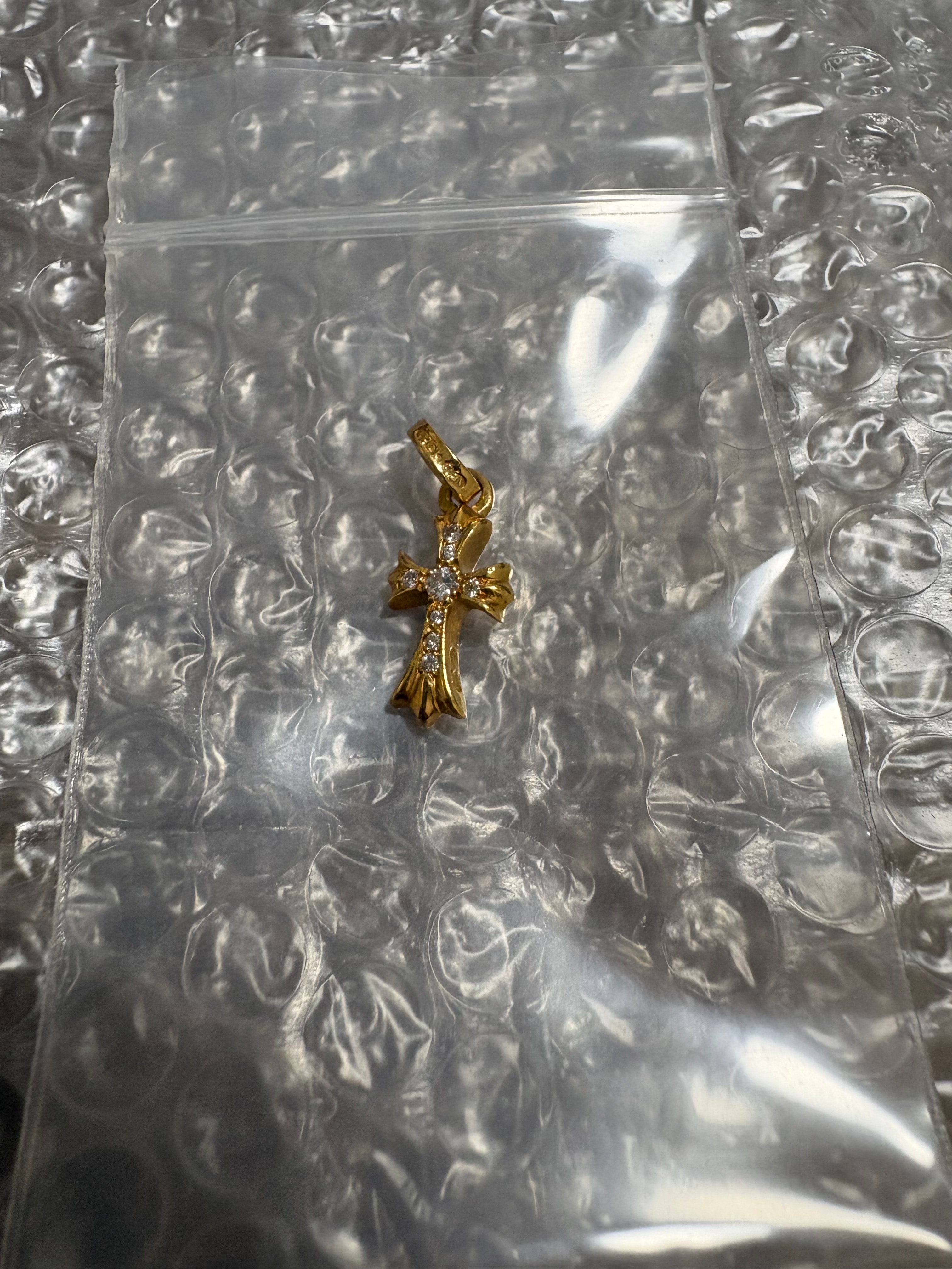 Chrome Hearts 22K CH Cross Baby Fat Charm with Pave Diamond "Yellow Gold"
