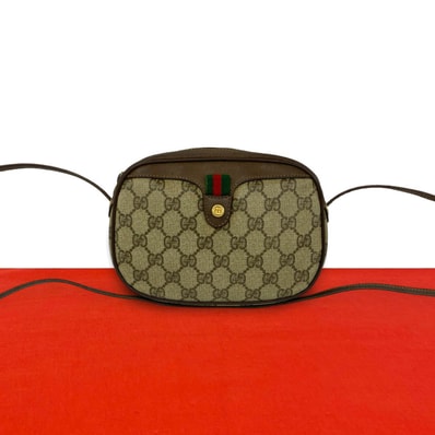 GUCCI グッチ シェリーライン GG ロゴ 柄 金具 レザー PVC ショルダーバッグ ブラウン
801-5