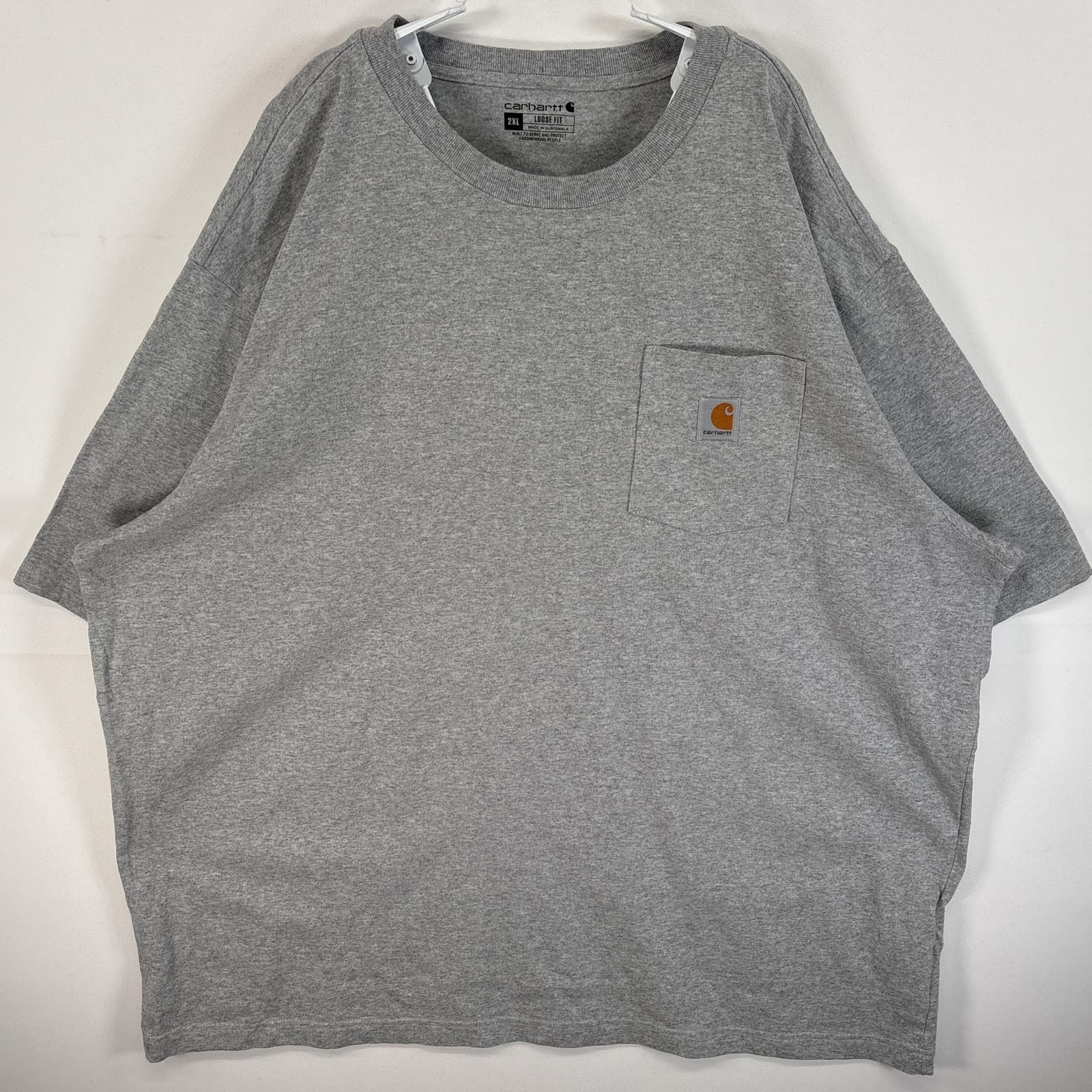 古着 カーハート Carhartt 半袖Tシャツ ワンポイント ロゴ 大きいサイズ 混色生地 2XL  グレー 無地 メンズ