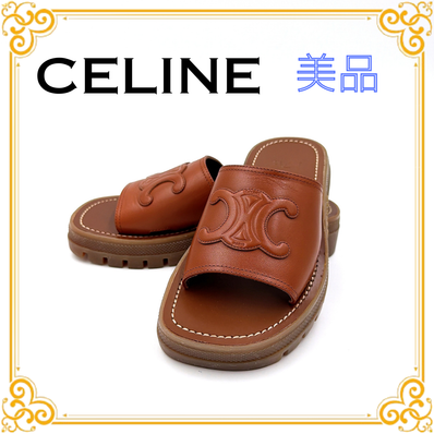 ■美品■ CELINE セリーヌ トリオンフ クレア レザー サンダル マカダム ミュール シューズ ブラウン 茶色 21.5cm おしゃれ 上品 履きやすい レディース