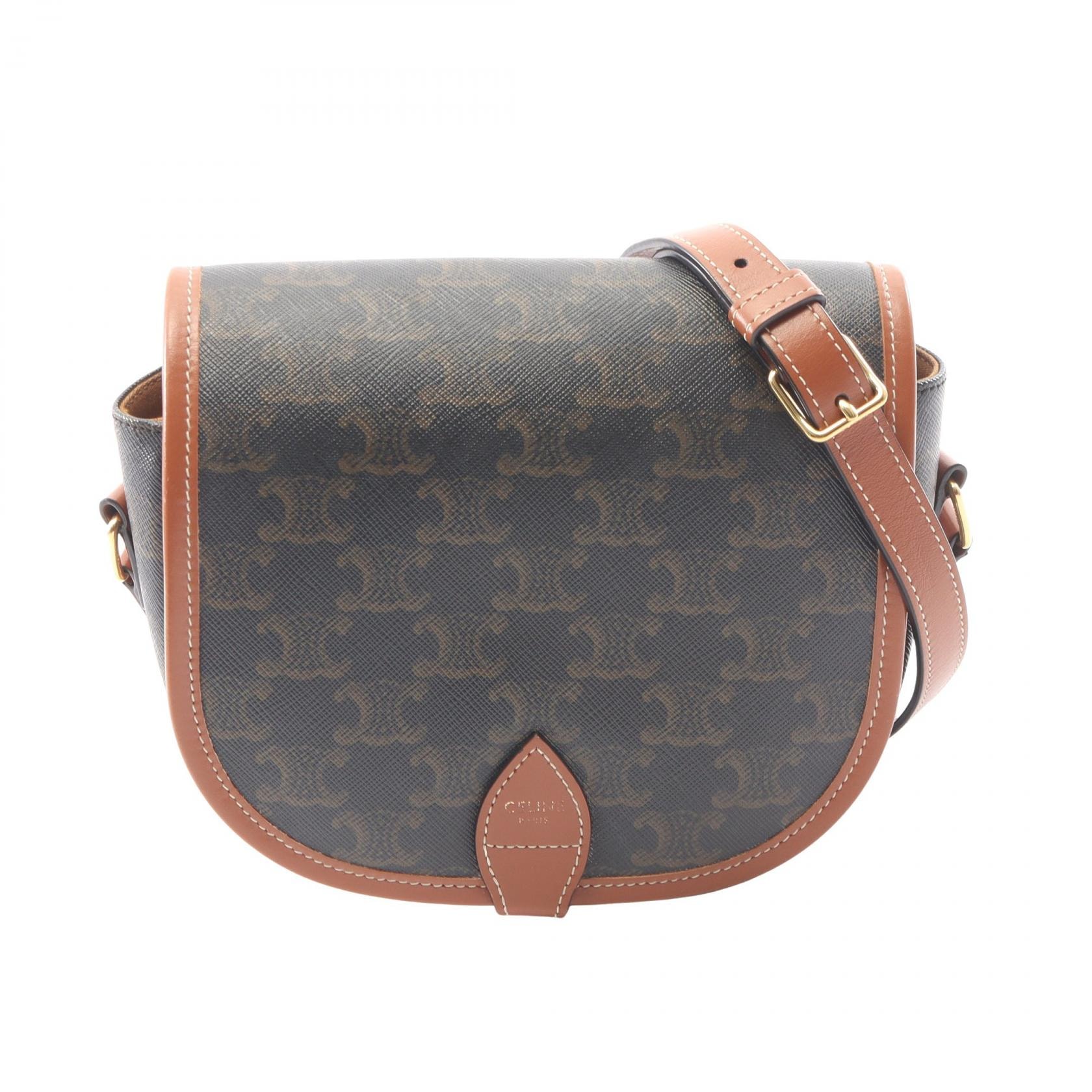 セリーヌ CELINE フォルコ ミディアムバッグ トリオンフ ショルダーバッグ バッグ PVCコーティングキャンバス レザー レディース ブラック系 / ブラウン系 【中古】