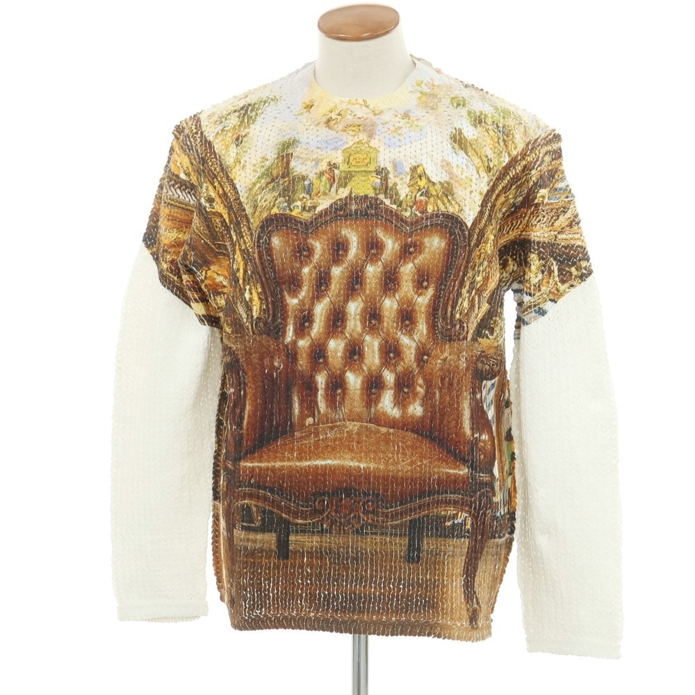 【中古】コムデギャルソンオムプリュス COMME des GARCONS HOMME PLUS 2024年春夏 ポリエステル クルーネック プルオーバーニット ブラウンxホワイト【サイズM】【メンズ】