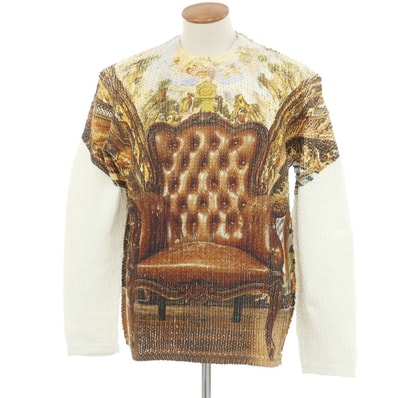 【中古】コムデギャルソンオムプリュス COMME des GARCONS HOMME PLUS 2024年春夏 ポリエステル クルーネック プルオーバーニット ブラウンxホワイト【サイズM】【メンズ】