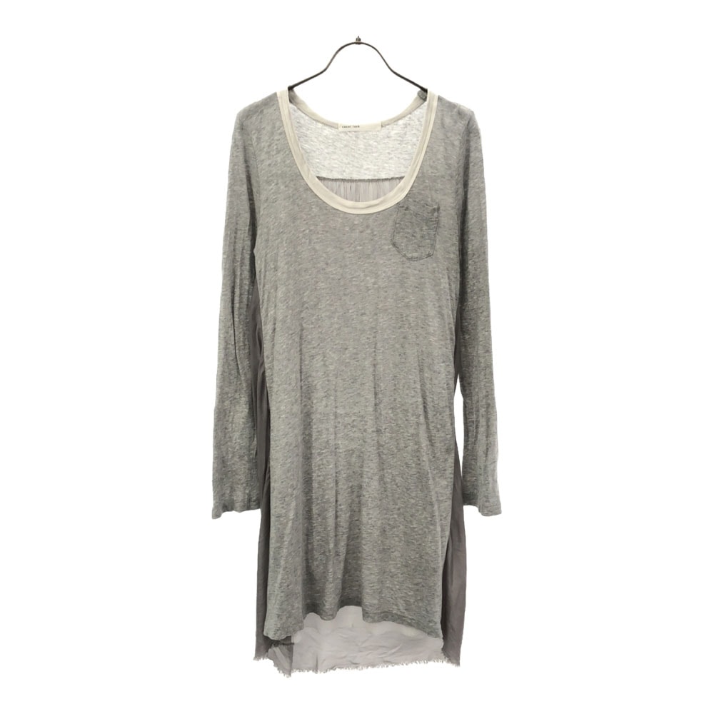 sacai luck サカイラック 日本製 長袖 膝丈ワンピース グレー系 サテン ドッキング 異素材