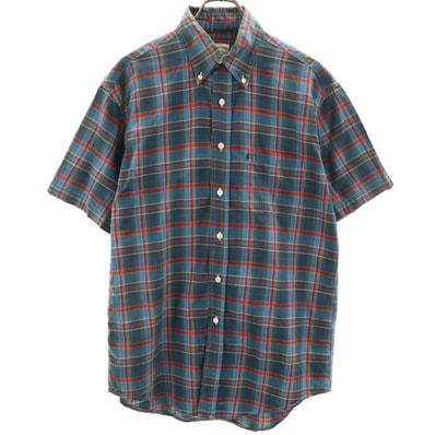 Brooks Brothers ブルックスブラザーズ チェック柄 半袖 ボタンダウンシャツ M ブルー系