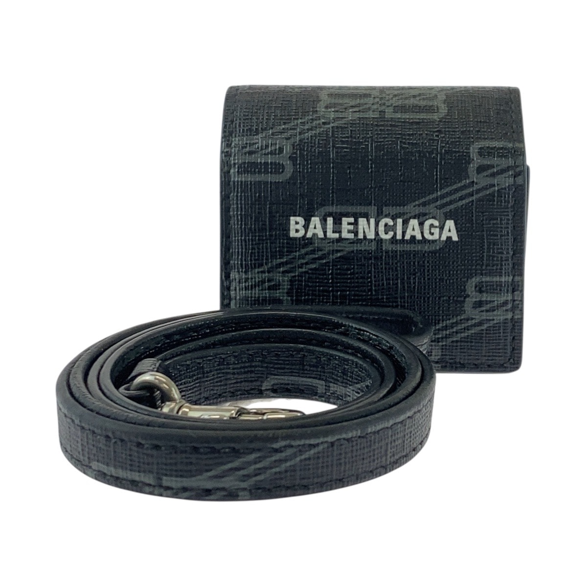 美品 BALENCIAGA バレンシアガ BBモノグラム ブラック 黒 シルバー金具 PVC エアポッズケース AirPodsケース 男女兼用 502721 【中古】