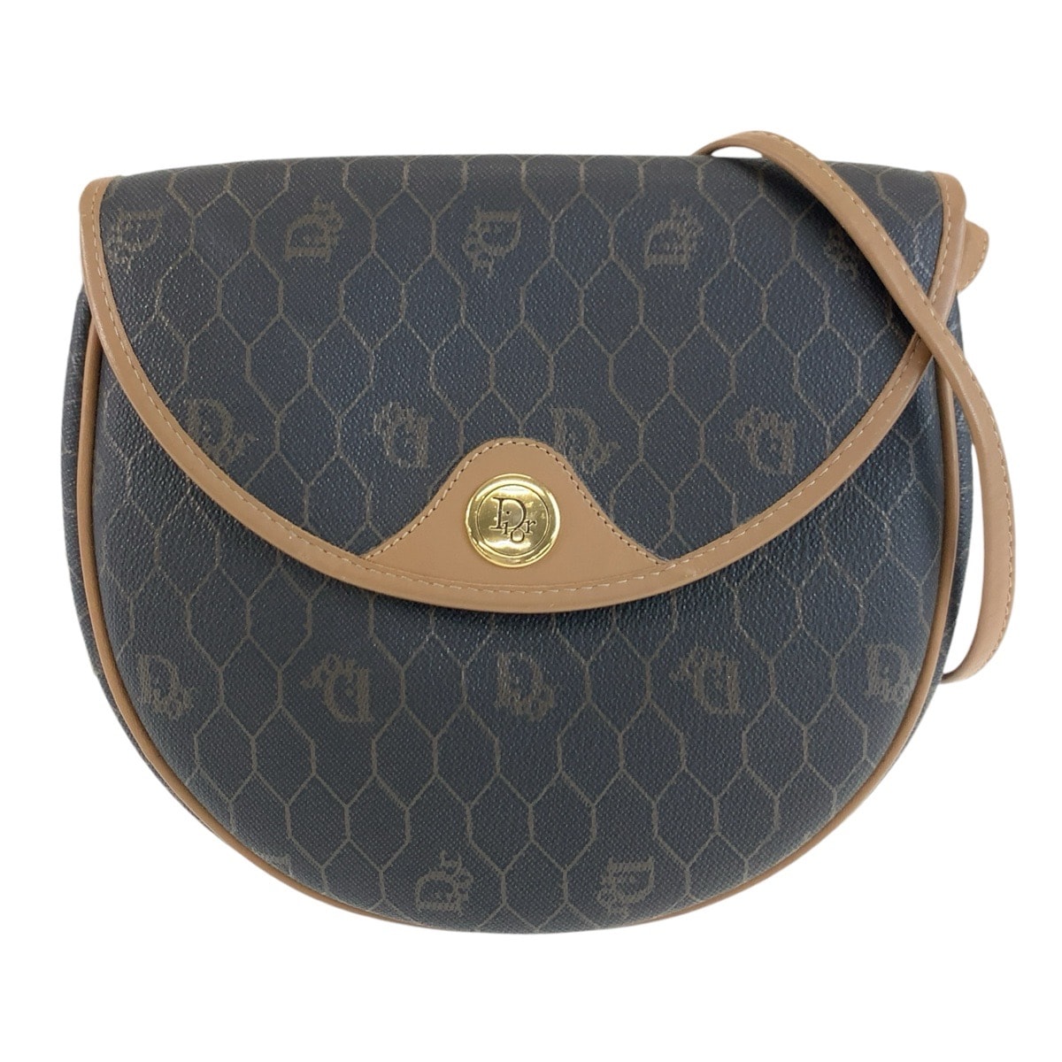 美品 Christian Dior クリスチャンディオール ヴィンテージ ハニカム柄 ブラウン ゴールド金具 PVC ショルダーバッグ ポシェット 603793 【中古】