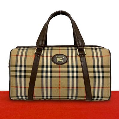 BURBERRY バーバリー ノバチェック シャドーホース 柄 キャンバス レザー ボストンバッグ ブラウン
73863