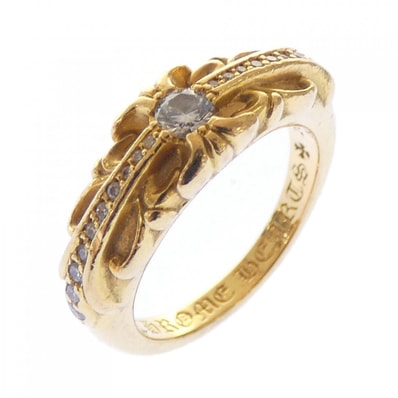 Chrome Hearts 22K Baby Classic Floral Cross Pave Diamond Ring "Yellow Gold"