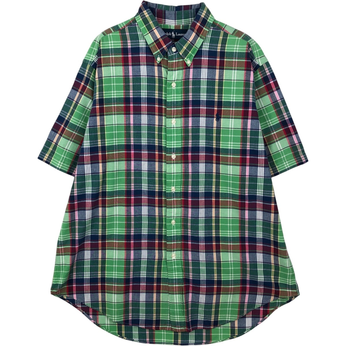 古着 ラルフローレン Ralph Lauren CLASSIC FIT クラシックフィット マドラスチェック 半袖 ボタンダウン チェックシャツ メンズL相当/eaa641166