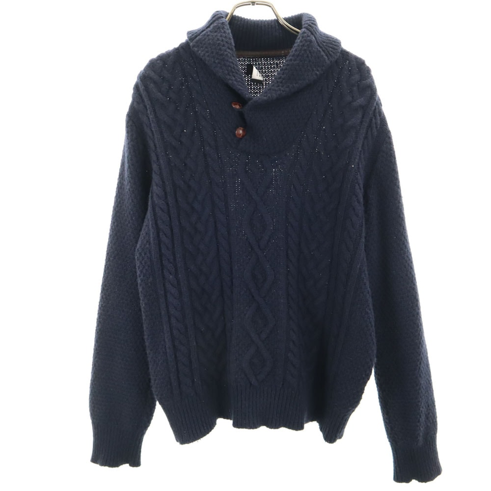 ZARA MAN ザラマン ウールブレンド 長袖 ショールカラー セーター L ネイビー ニット くるみボタン