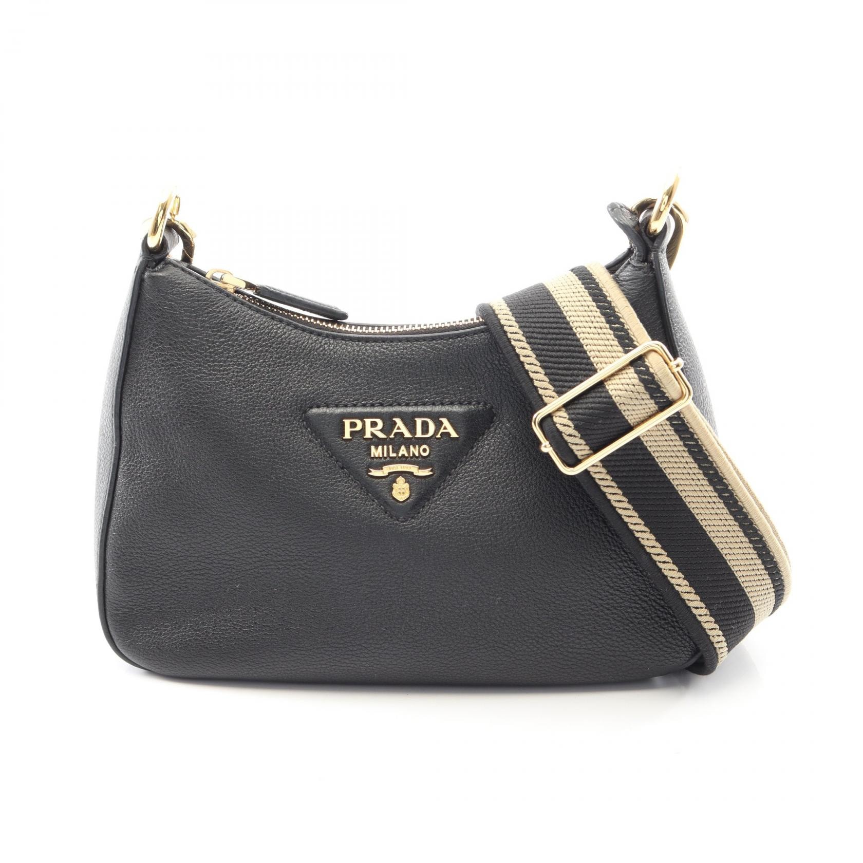 プラダ PRADA ヴィッテロダイノ ソフト ショルダーバッグ バッグ レザー レディース ブラック系 1BH193 【中古】