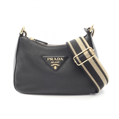 プラダ PRADA ヴィッテロダイノ ソフト ショルダーバッグ バッグ レザー レディース ブラック系 1BH193 【中古】