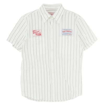 WACKO MARIA ワコマリア 13SS-WRK-04 ワッペン ストライプ 半袖 ワークシャツ ホワイト系 S【中古】