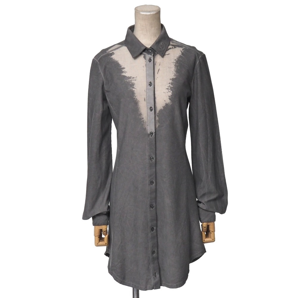 ■美品■DIESEL ディーゼル D-GISELD-P1 長袖シャツ サイズS シアー ミニシャツドレス ストレッチ フロッキー加工 ブランド古着【中古】20260610/RA9851