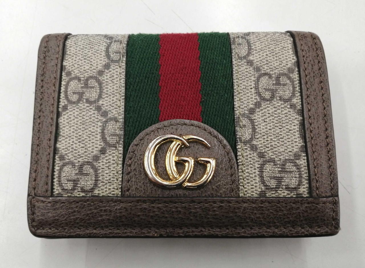 GUCCI GG Supreme Ophidia GG Card Case Wallet "Beige/Ebony"