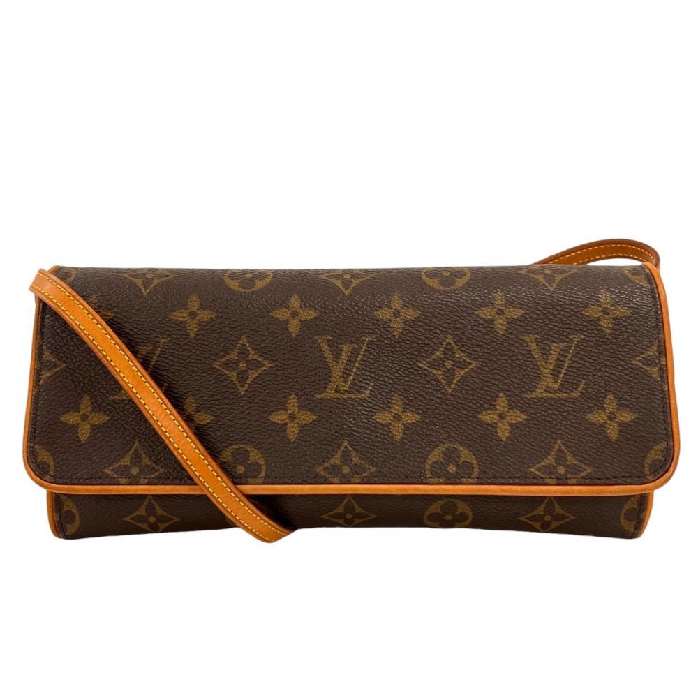 LOUIS VUITTON ルイヴィトン ショルダーバッグ モノグラム ポシェット・ツインGM ポシェット 斜め掛け M51852 モノグラムキャンバス  ヌメ革   ブラウン 茶 ゴールド金具 レディース【中古品】