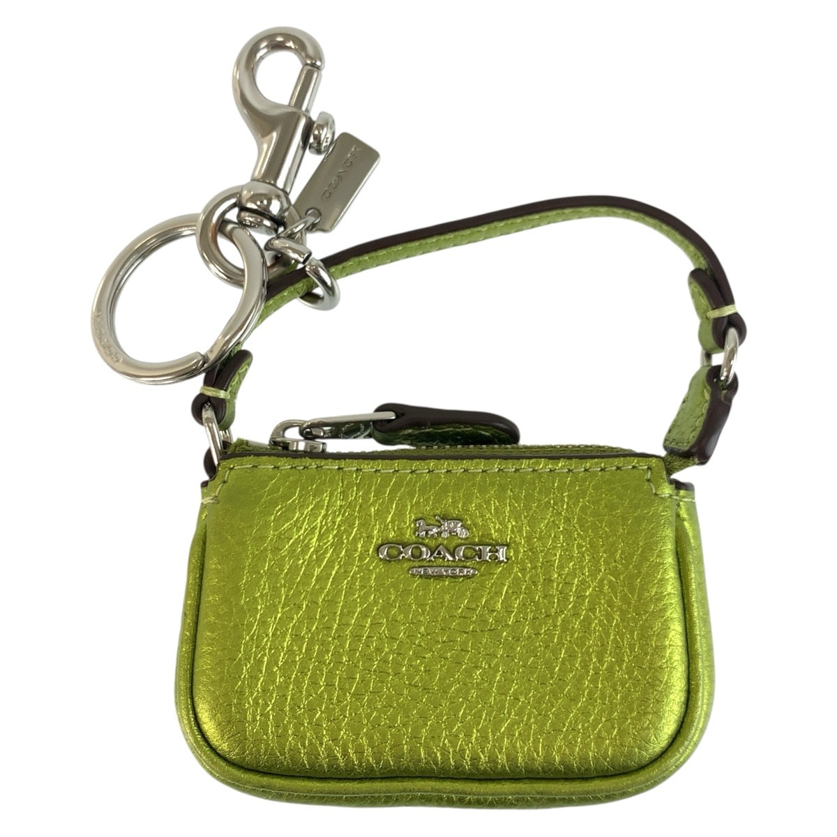 美品 COACH コーチ ミニ ノリータ グリーン メタリックグリーン レザー バッグチャーム キーホルダー 603534 【中古】