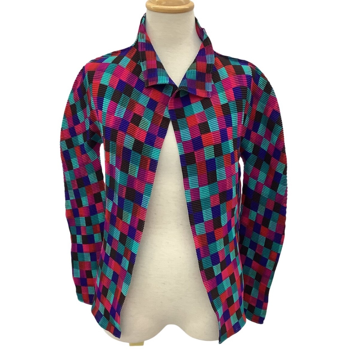 ISSEY MIYAKE イッセイミヤケ レディース ワッフルプリーツ カーディガン 総柄 マルチカラー