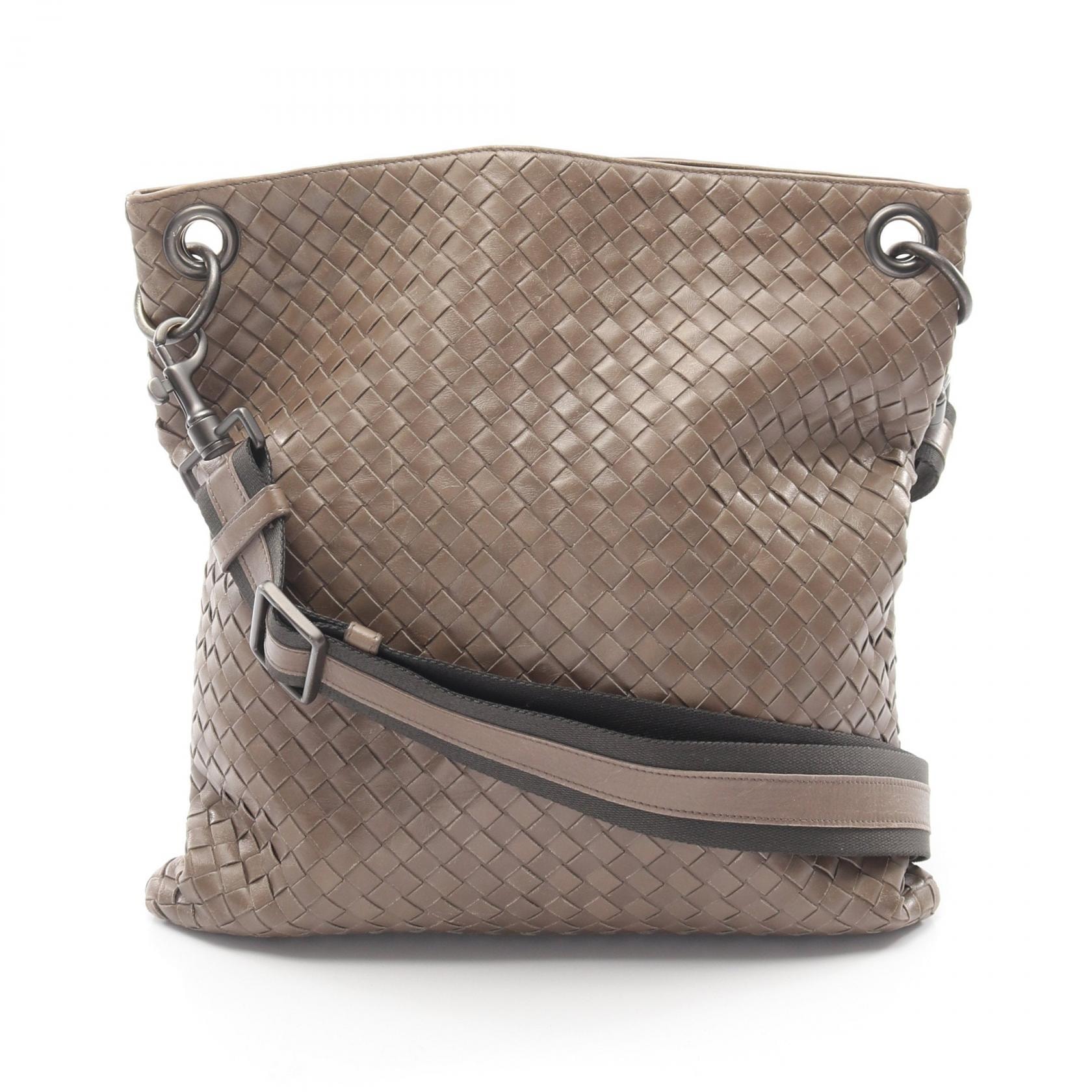 ボッテガヴェネタ BOTTEGA VENETA イントレチャート ショルダーバッグ バッグ レザー メンズ レディース グレー系 161623 【中古】