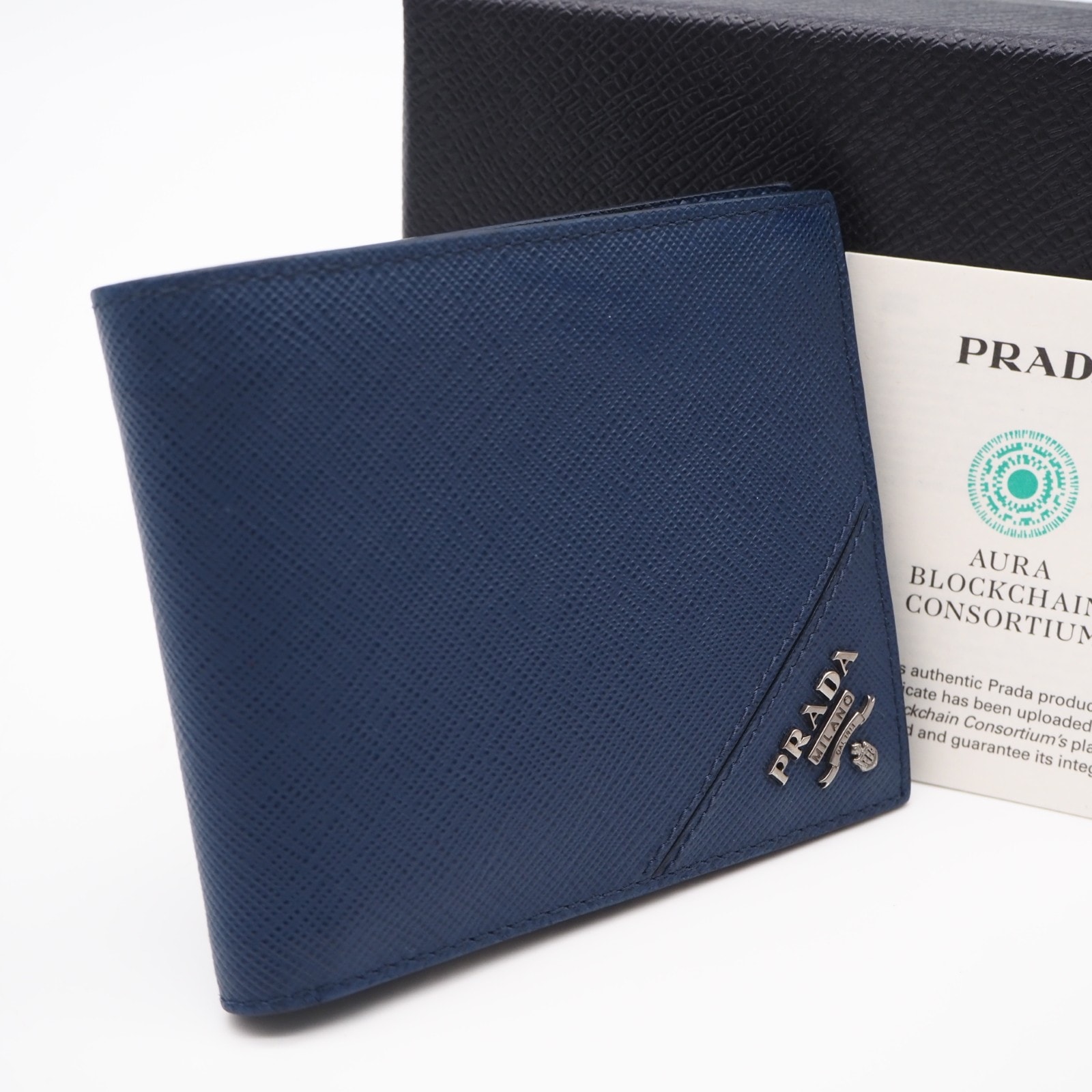 美品 PRADA プラダ サフィアーノ 2つ折り財布 2M0513 二つ折り財布 ブルー サフィアーノ メンズ